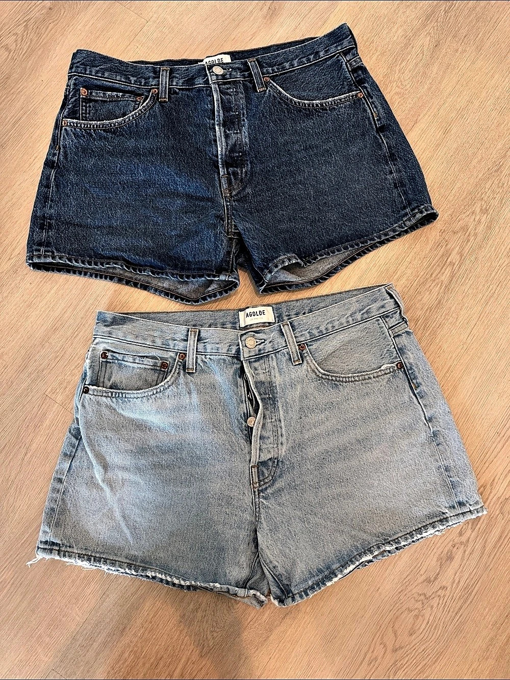 AGOLDE Parker Long Denim Jean Shorts Waist 30 Blue & Light Blue set of 2